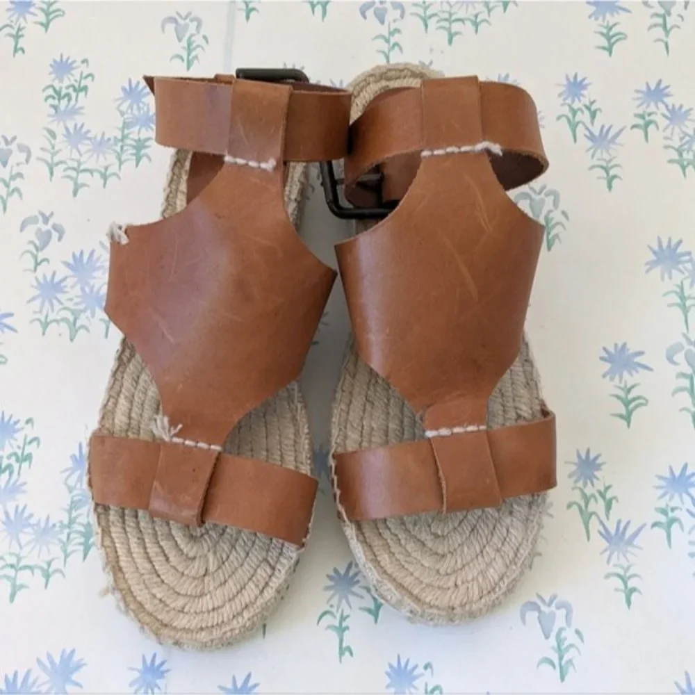 Soludos Banded Shield Espadrille Sandals 7 Tan Leather Ankle Strap Gladiator - Picture 5 of 12